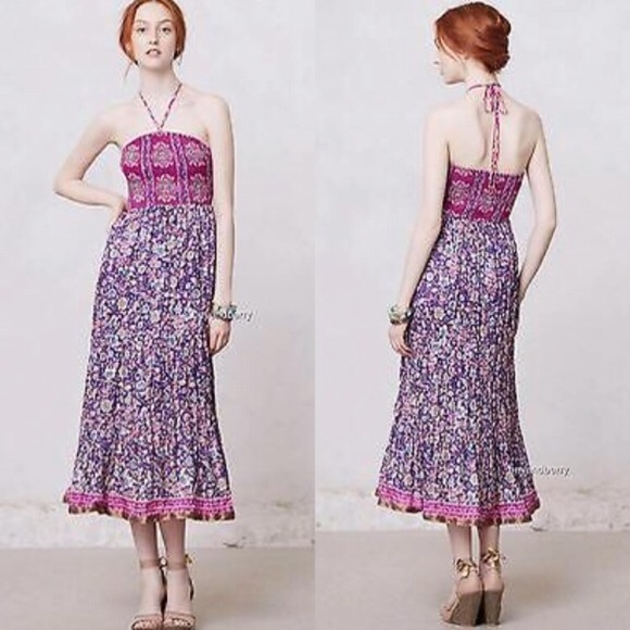 Anthropologie Dresses & Skirts - Maeve Anthro silk dress Small midi purple floral